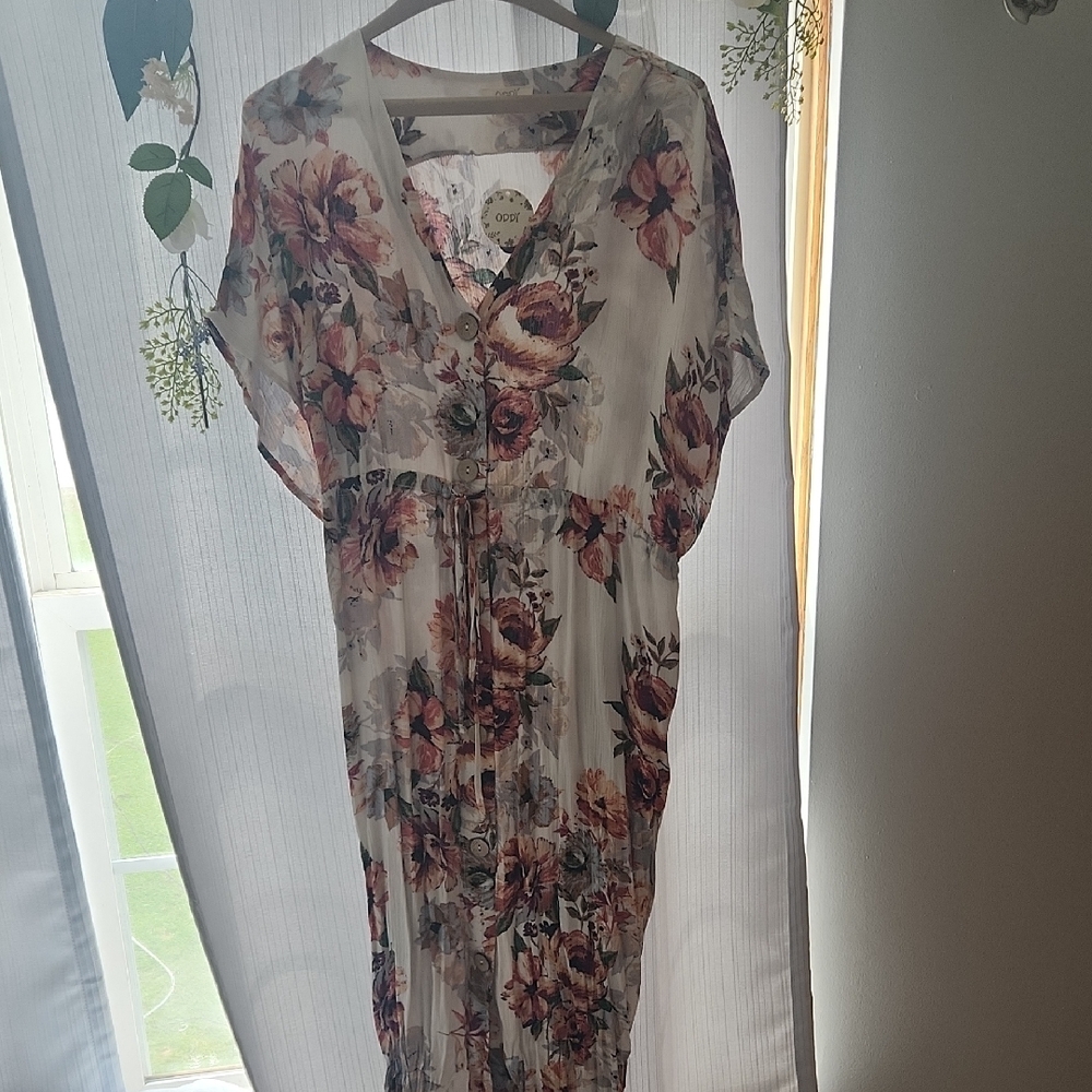 ODDY Boho Floral Print Dress with Button Detail All The Way Down